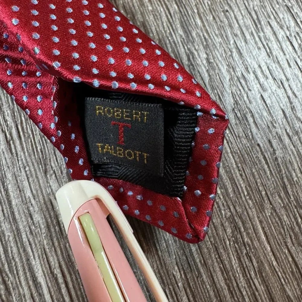 Men's Silk Blue Dot Red Neck Tie Hand Sewn by Robert Talbott for Nordstrom